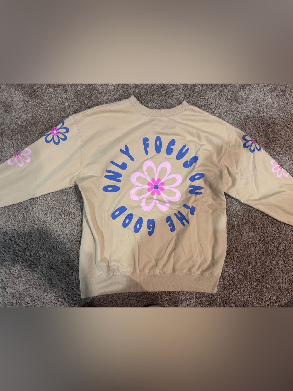 Kids Beige Floral Graphic Long-Sleeve Top with Pink & Blue Print
